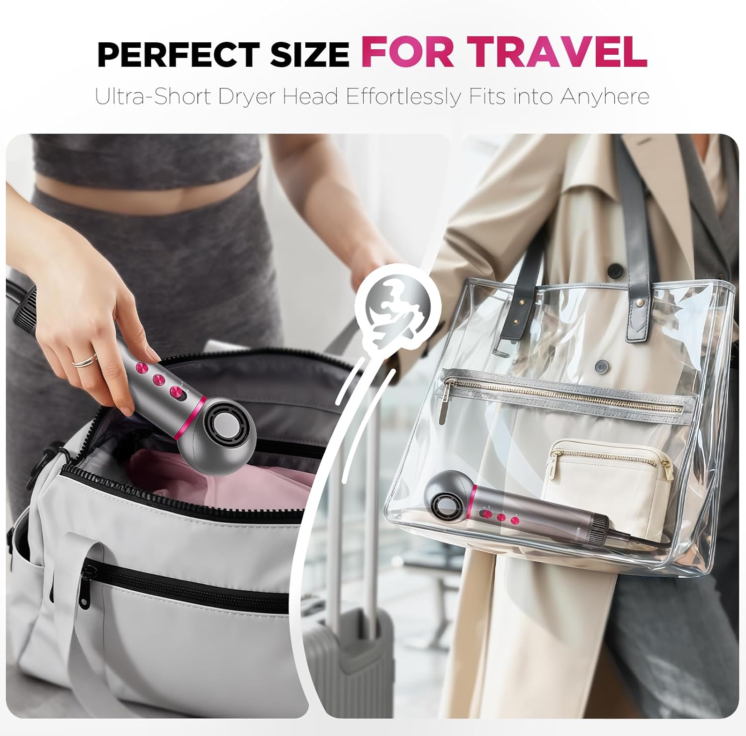 Travel Hair Dryer for Women, Lightweight Compact Blow Dryer, 360° Rotatable Head, 110,000 RPM High-Speed Ionic Hair Dryer with Diffuser & Concentrator, Portable Hair Dryer for US Travel & Home - Image 3