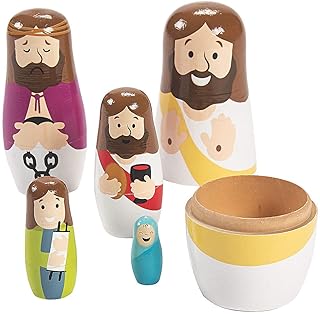 Fun Express Life of Jesus Nesting Dolls (5 Pieces) Sunday School Supplies and Easter Decor