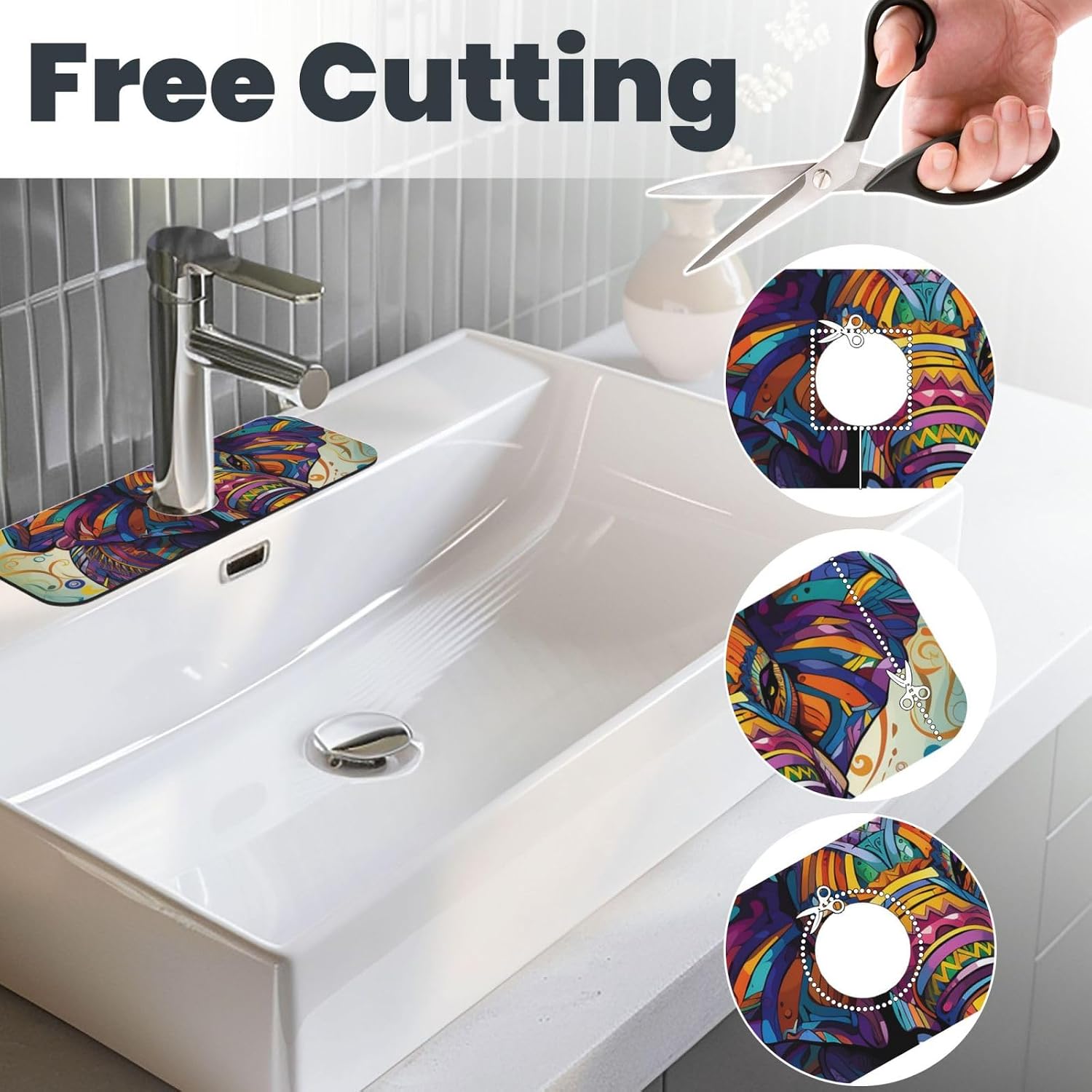 Colorful Elephant Faucet Mat for Kitchen Sink Splash Guard Super Absorbent Diatomite Fast Drying Faucet Suction Pad, Non-Slip, Washable Sink Mat Gadgets for Bathroom 15 x 5.5 Inch image 3