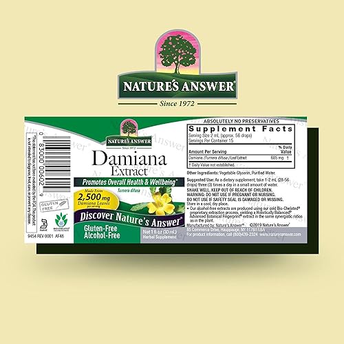 Miniatura 3 de Nature's Answer Extracto de damiana sin alcohol, 2,500 mg, 1 onza  Apoya el bienestar sexual general  Vegano  Sin gluten  Una sola unidad