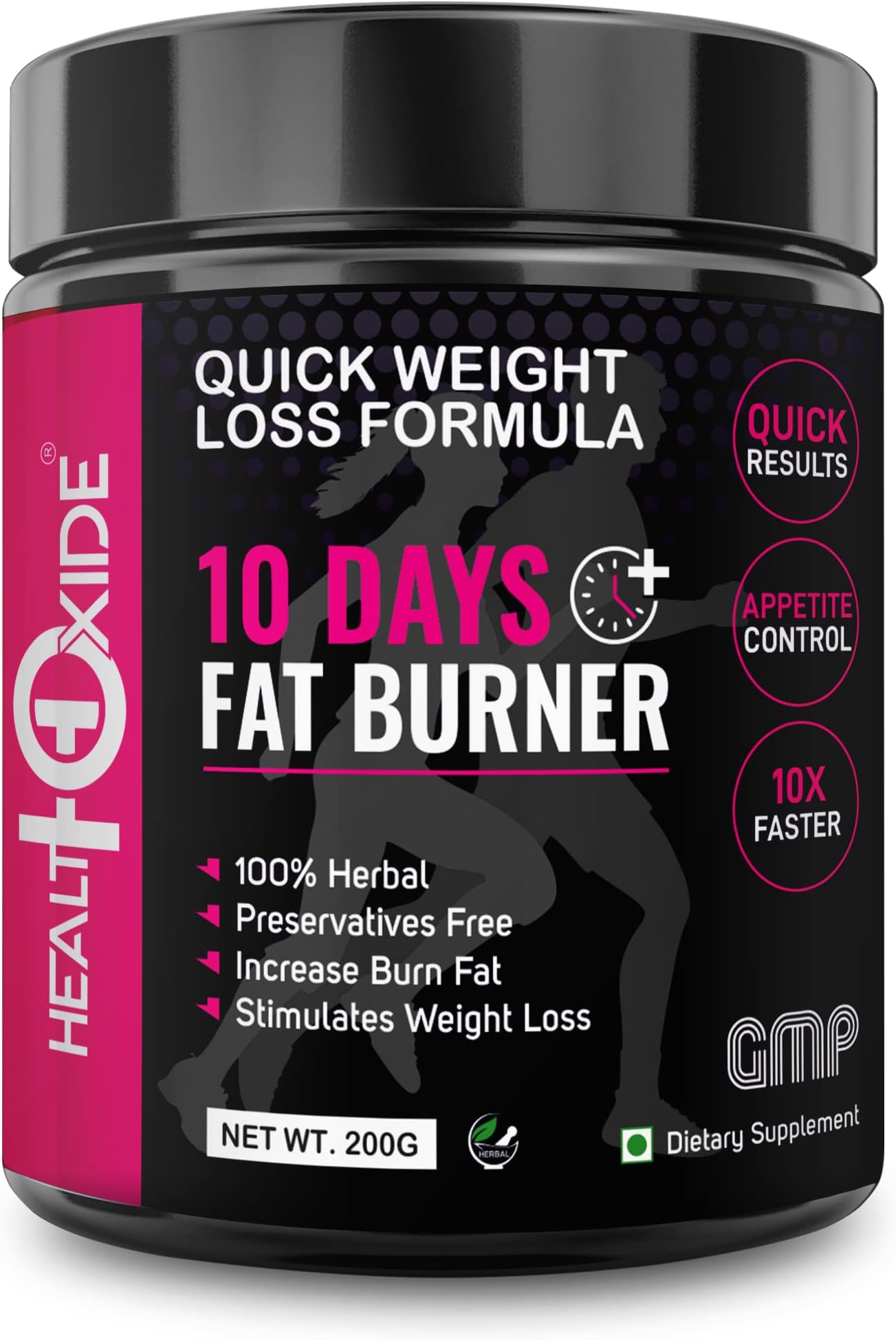 HealthOxide 10 Days Fat Burner Powder | Natural Weight Loss Supplement with Green Tea Extract, Garcinia Cambogia & Cayenne Pepper | Boosts Metabolism, Energy & Appetite Control | 200g
