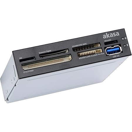 Akasa Internal Card Reader | 3.5" PC Bay | 6-port Media Card Reader | SuperSpeed USB3.0 | MicroSD | M2 | CF | SDHC | AK-ICR-07U3