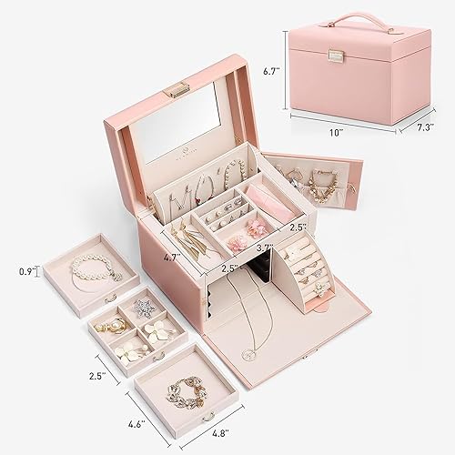 Miniatura 10 de vlando joyero organizador clásico de piel sintética con espejo y con llave