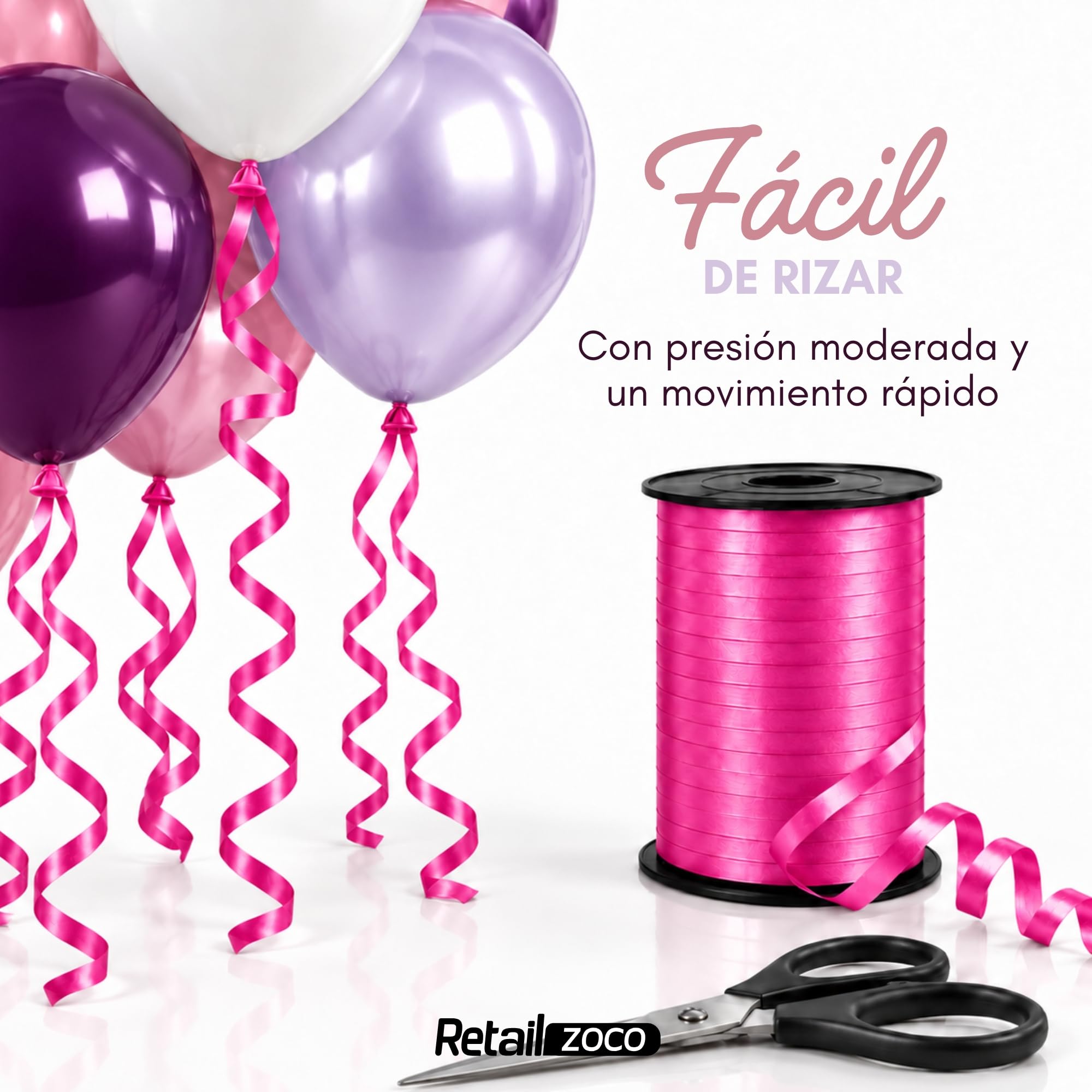 Cinta de regalo, cinta embalar para rizar, 5 mm ancho, 500 metros, Rosa - imagen 3