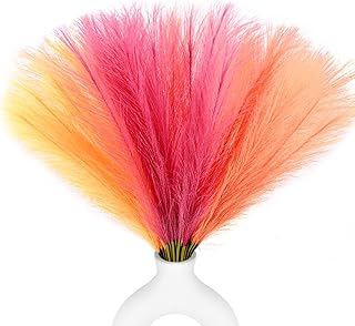 30pcs Faux Pampas Grass Pink Orange Fall Decor, 17.7inch Short Artificial Pompous Grass Fluffy Fake Pompas Branches Vase Filler Flower Arrangement for Home Party Outdoor Wedding Decor