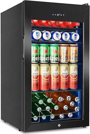  Beverage Refrigerator 126 Can, Mini Beverage Fridge Small Beverage Cooler with Glass Door Safety Lock, Drink Fridge for Beer Soda Wine, Perfect for Dorm Office Hotel
