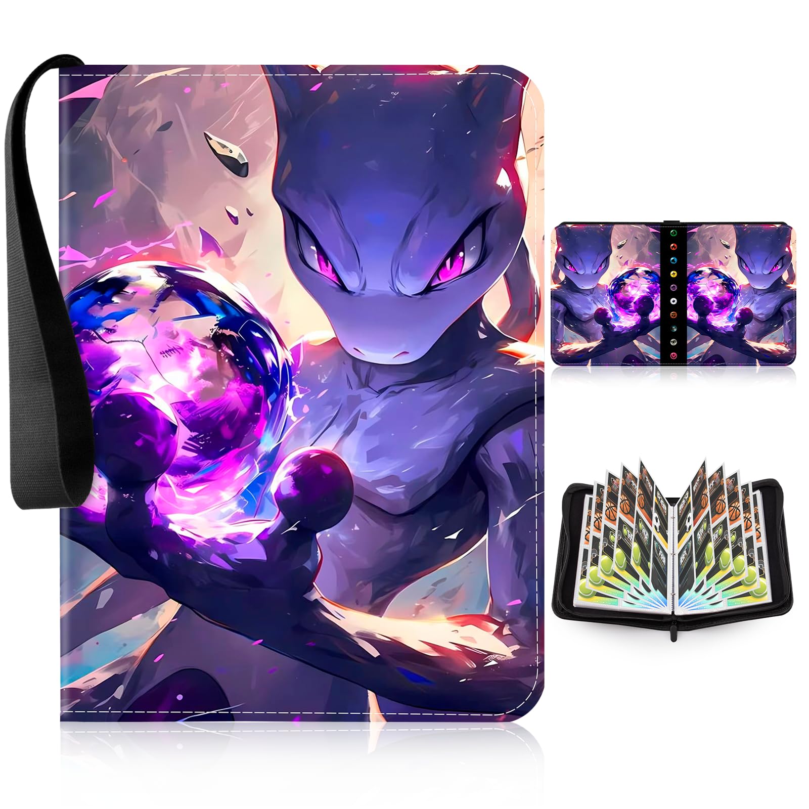 Classeur Carte, Album Carte Porte, 4 Poche Binder Capacité 400 Cartes, Livre Carte Cuir Imperméable Cahier - 1