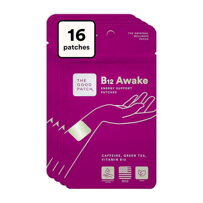 The Good Patch Adesivo de Vitamina B12 com Cafeína e Extrato de Chá-verde, 15 mg, 16 adesivos