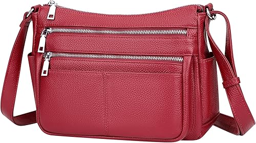 Miniatura 8 de Over Earth Bolso cruzado de cuero para mujer, suave, con múltiples bolsillos, bolso de mensajero de cuero genuino y bolsos