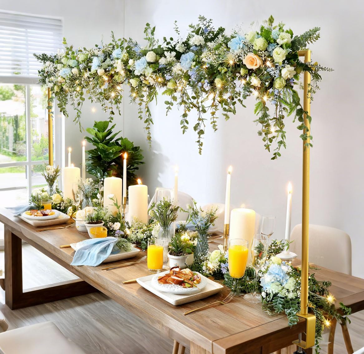 Arco de boda para mesa con estructura de metal de 250 cm y abrazaderas estables