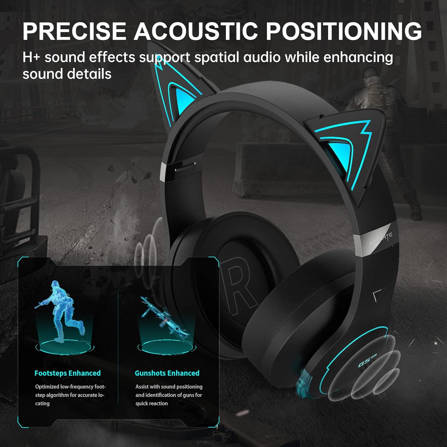 Edifier G5BT CAT Wireless Bluetooth Gaming Headset with Mic, Wired Cat Ear Headphones, Over Ear Headphones with Detachable Cat Ear, RGB Light, for PC, PS5, PS4, Nintendo Switch (Black)