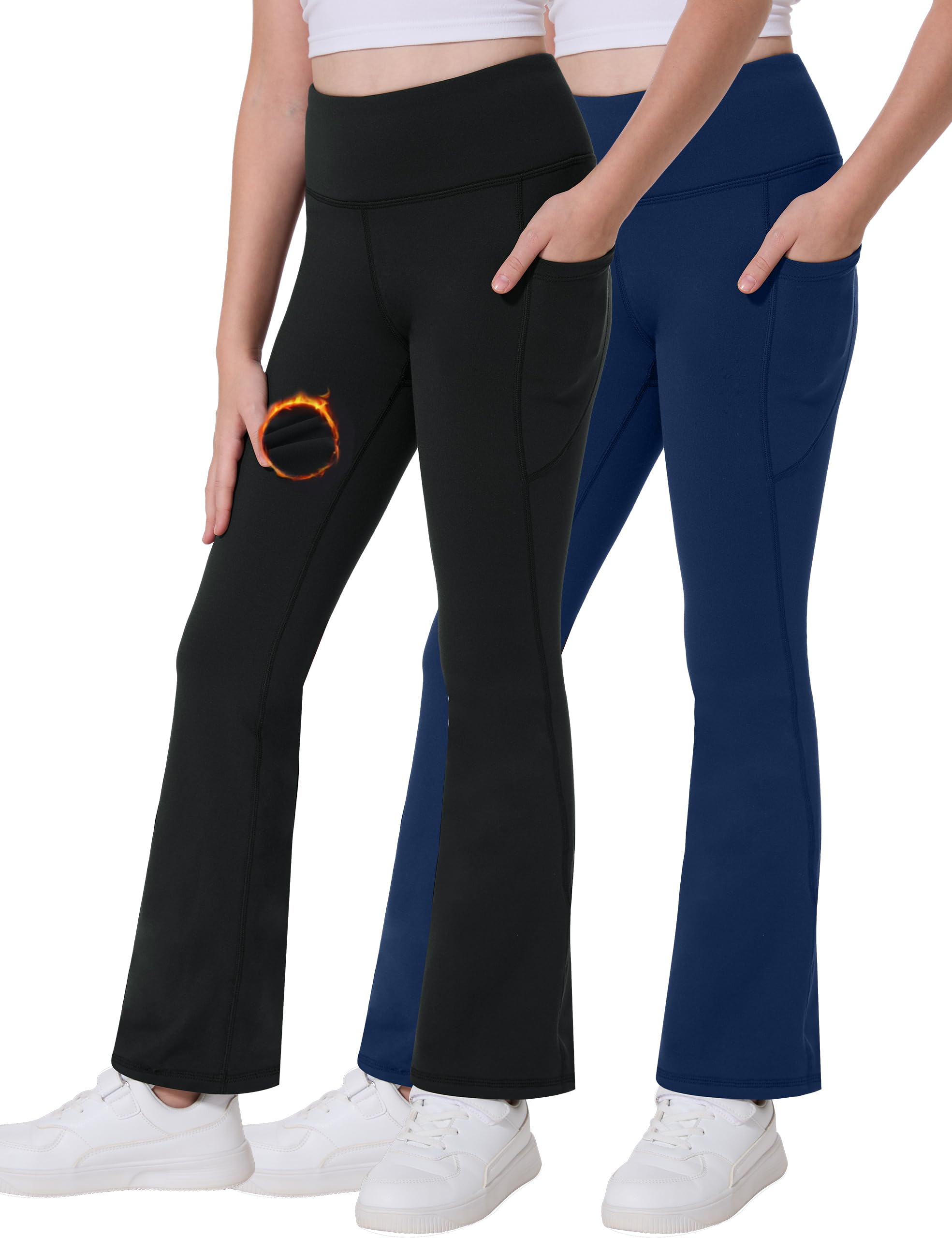 Desol 2er-Pack Thermo Schlaghose Mädchen mit Taschen Flared Leggings für Teenager und Yogahose Elastische Sporthose Ideale Gymnastikhose und Jogginghose