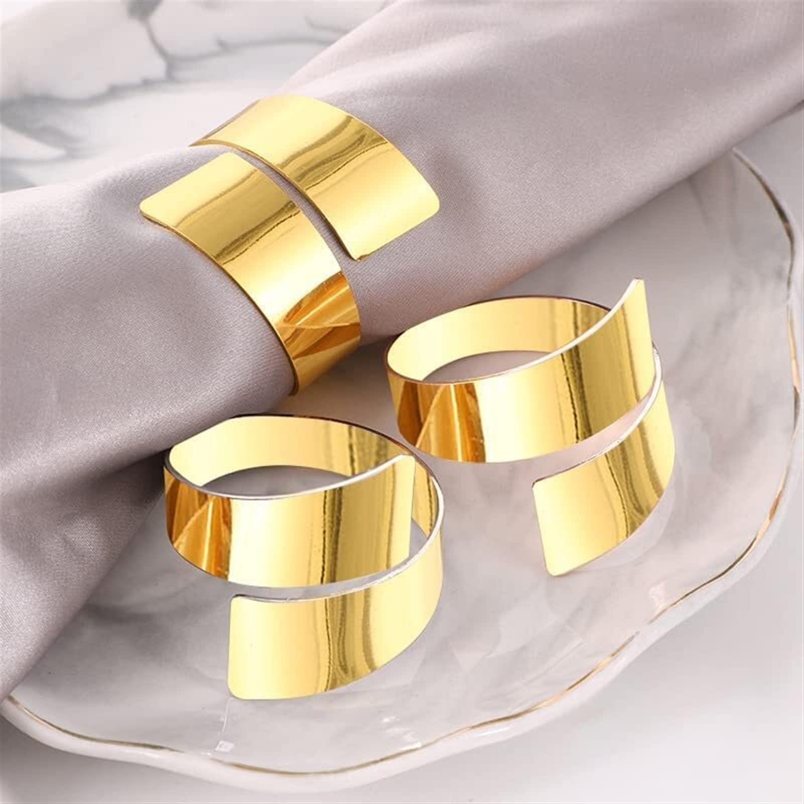 Set di 12 portatovaglioli in metallo dorato per decorazione della tavola nuziale, eleganti portatovaglioli per feste ed eventi