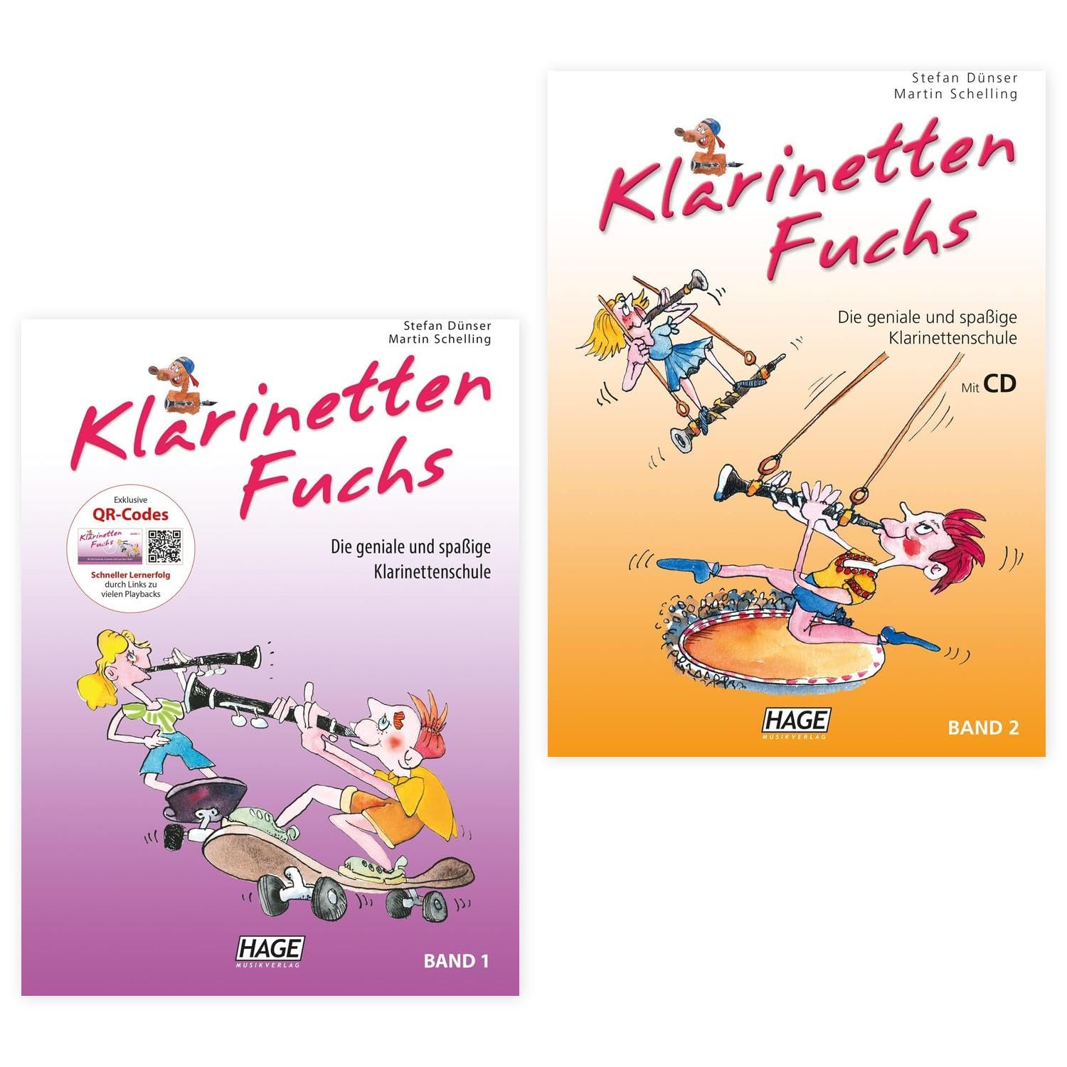 KlarinettenFuchs Band 1 und Band 2 (EH 3815+3816, ISBN 9783866263826 + 9783866264465) - Klarinettenlehrgang + Soundman Klarinettenwischer -Klarinetten Fuchs