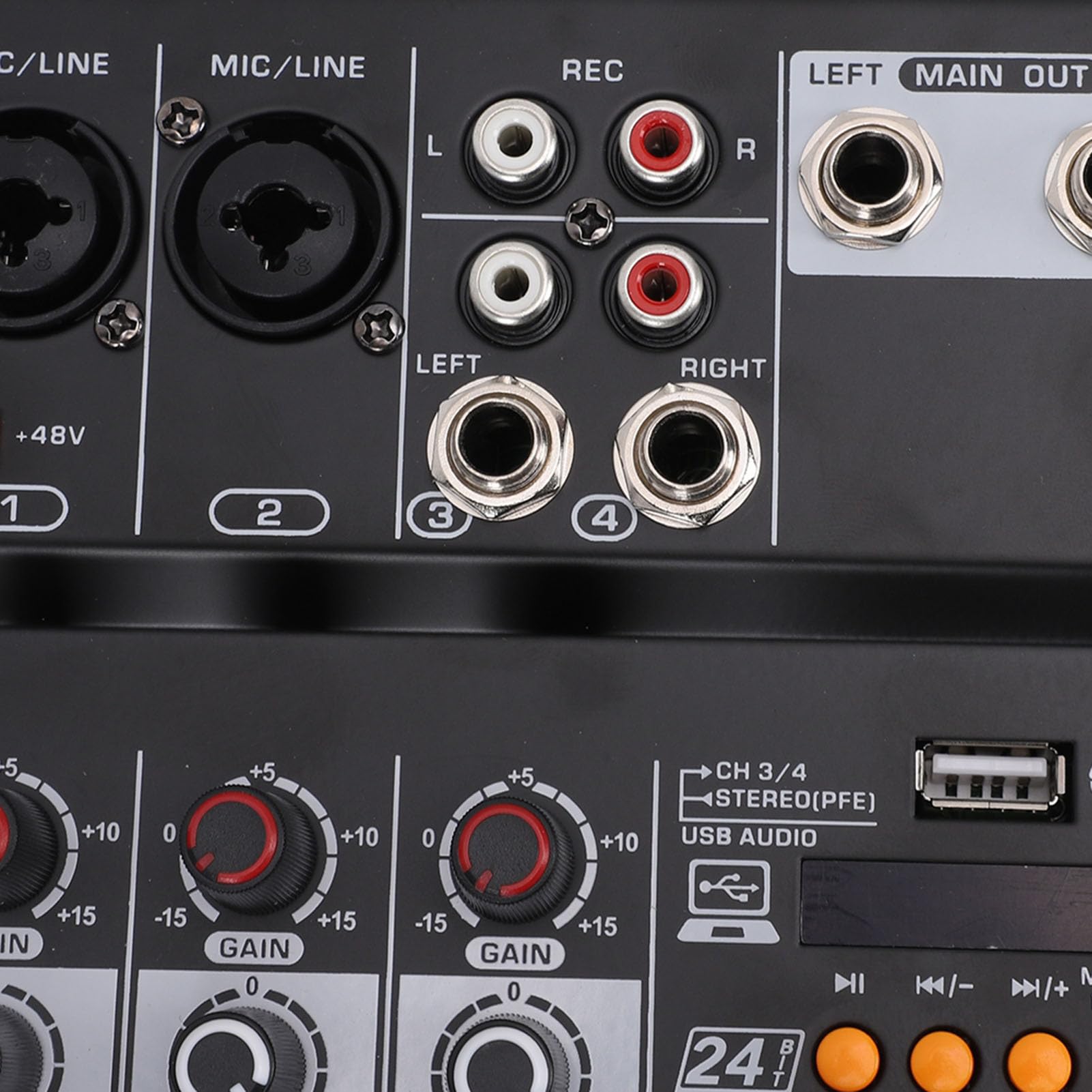 Fockety Mikser Dźwięku, USB MP3 Audio Mixer Płyta Dźwiękowa Konsola Miksująca 4-kanałowy 48V Power Stereo DJ Mixer Board do Nagrywania Komputerowego Studio Karaoke Transmisja na żywo
