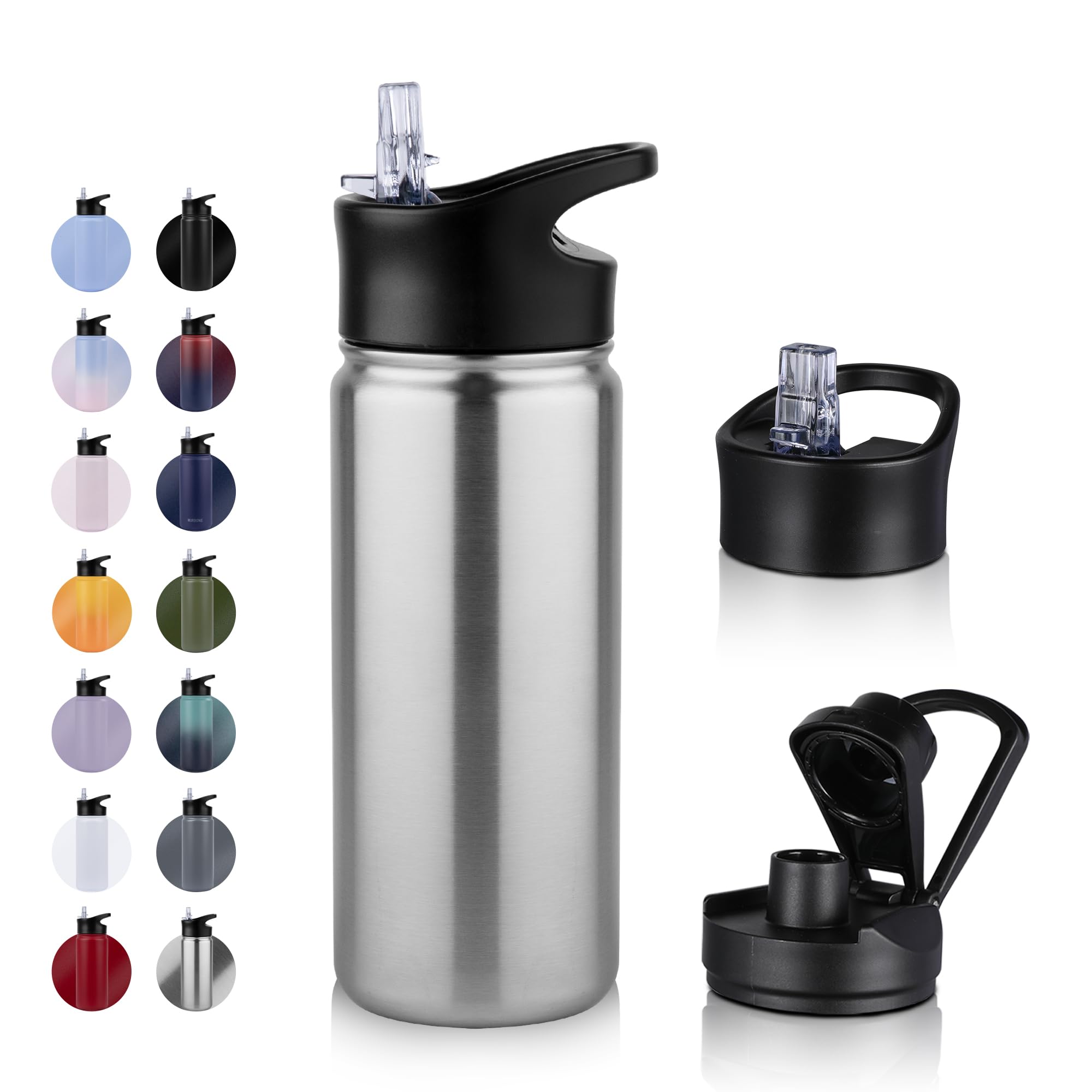 UMBFUN Insulated Water Bottle, 500ml 2 Lids (Straw Lid and Spout Lid)