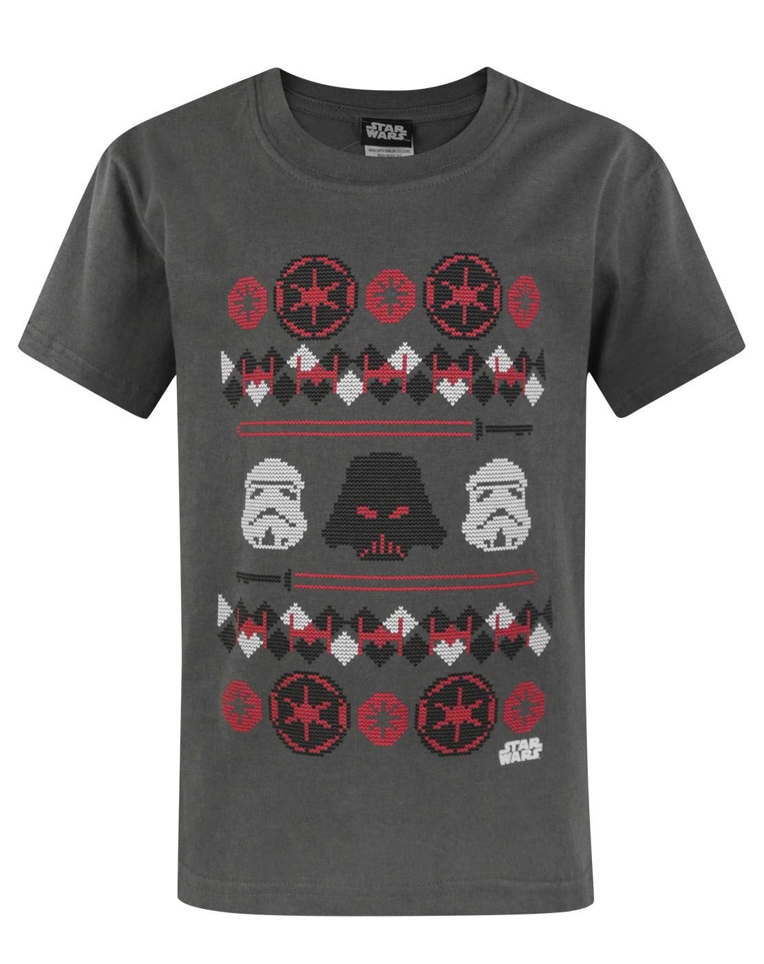Star Wars Darth Vader Fair Isle Christmas Charcoal Short Sleeve Boy's T-Shirt