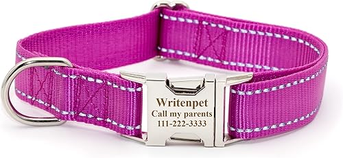 Miniatura 10 de Collar de perro personalizado reflectante personalizado con nombre de mascota dirección de número de teléfono tamaños ajustables XS S M L XL lima