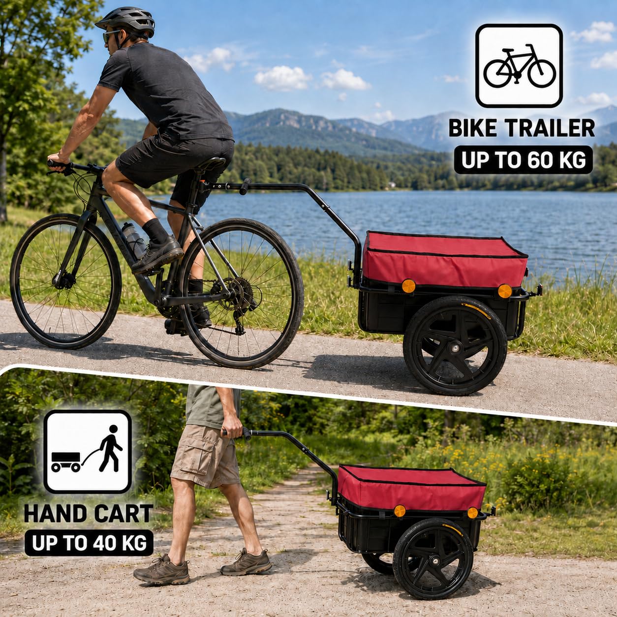 SAMAX Remolque de Bici Bicicleta Cesta Extraible Rueda Neumaticos Remolque de Transporte para Carga