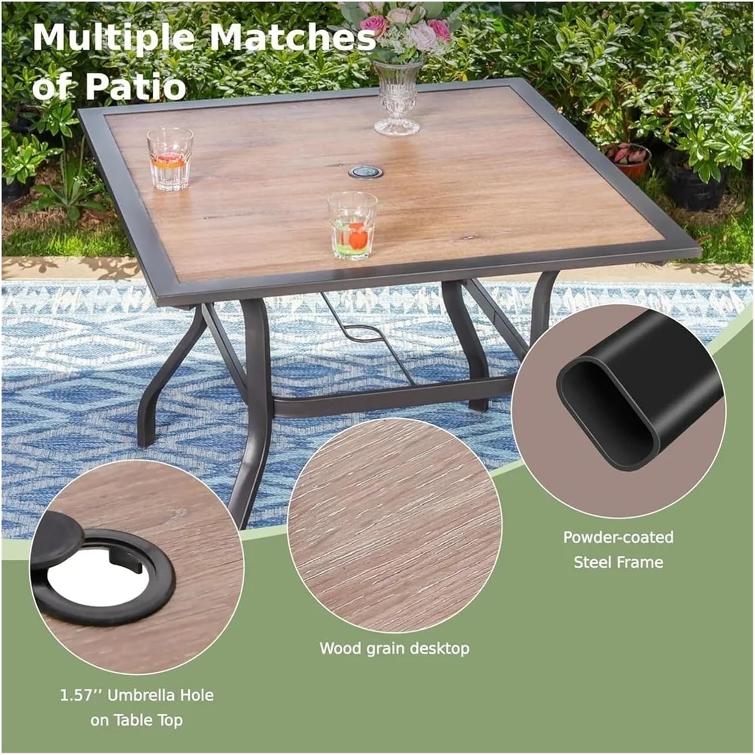Outdoor Folding Table 37" Patio Dining Table Square Backyard Bistro