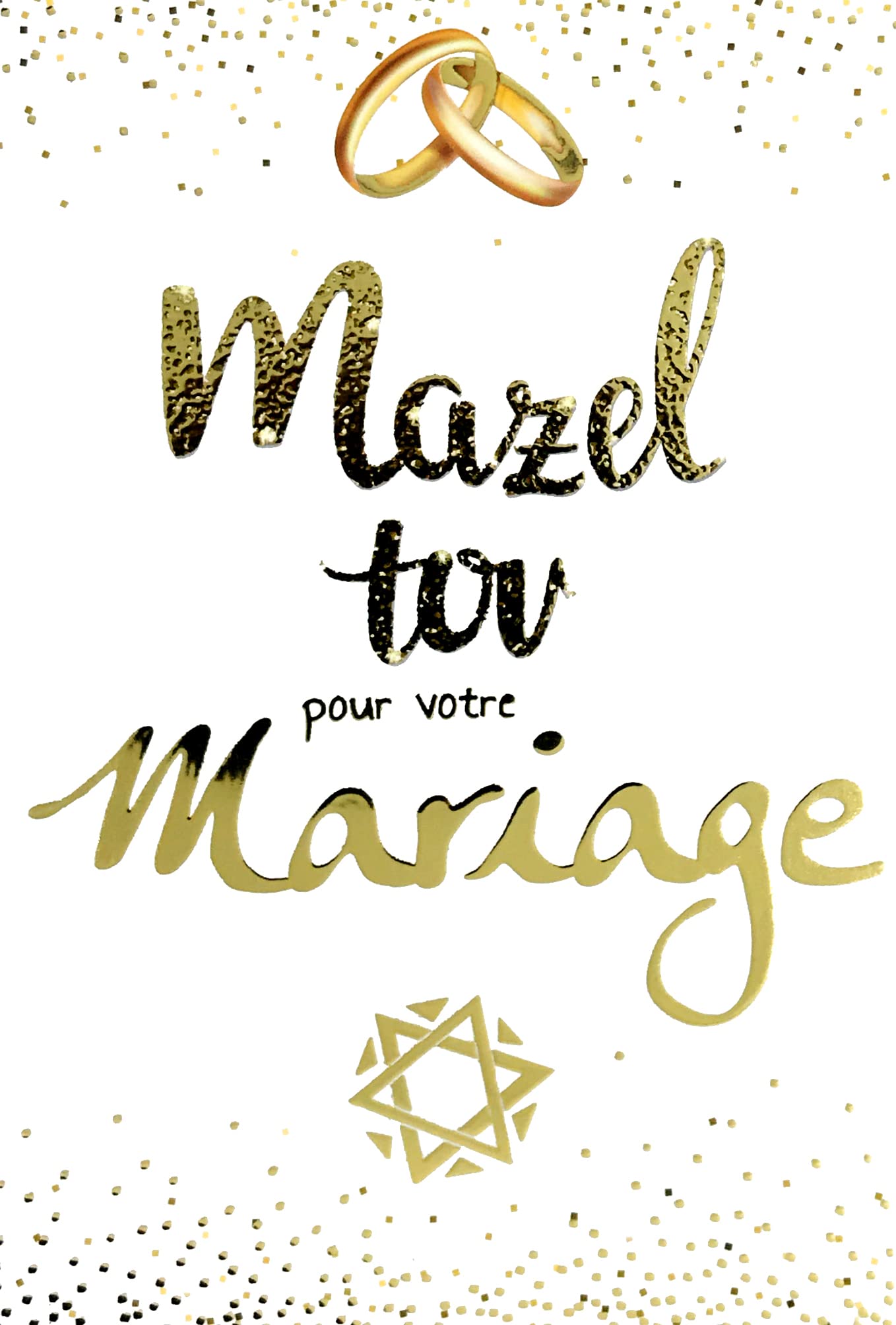68-8005 Mazel Tov Card for Wedding Jewish Judaism Wedding Rings Star of David with Shiny Gold Gilding Union Couple YHWH Wedding Day Witnesses White Envelope 17.5 x 12 cm - Image 2