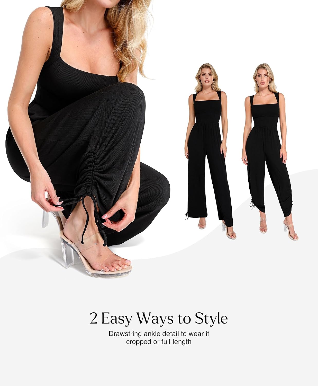 Popilush Jumpsuits for Women Dressy Casual Loose Overalls Sleeveless Rompers Outfits with Shapewear Adjustable Trouser Legs M