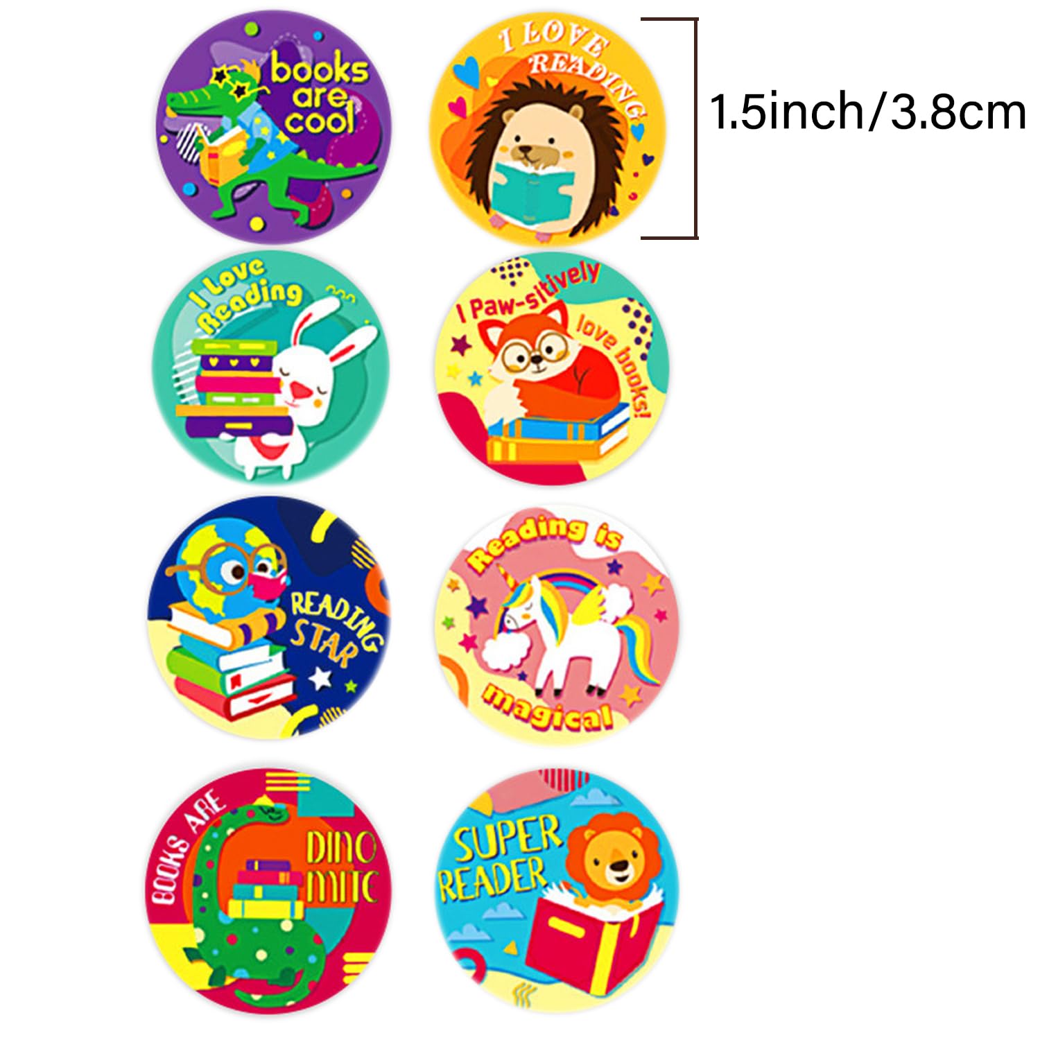 Belohnungsaufkleber für Tiere, motivierende Leseaufkleber für Kinder, 3,8 cm, rund, 500 Stück, Rolle, Cartoon-Aufkleber, 8 Designs, Tier-Lese-Etiketten für Schule, Lehrer, Studenten, Buch, Geschenk