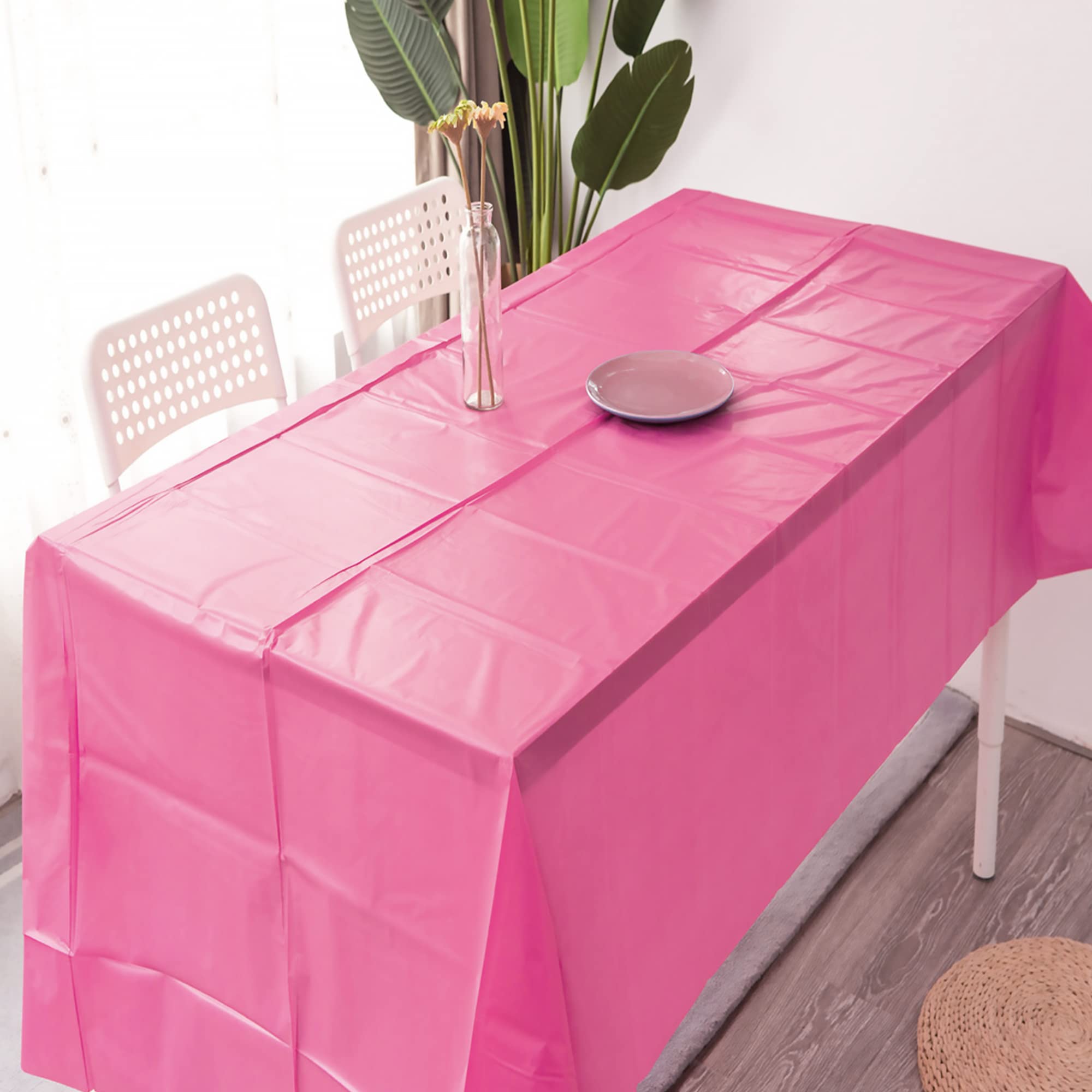Time to Sparkle 10 Pack Plastic Tablecloths 54" x 108" Plastic Dining Table Cloth Premium Rectangle Table Cover for Parties Wedding Banquet etc Indoor Or Outdoor(Pink) - Image 3