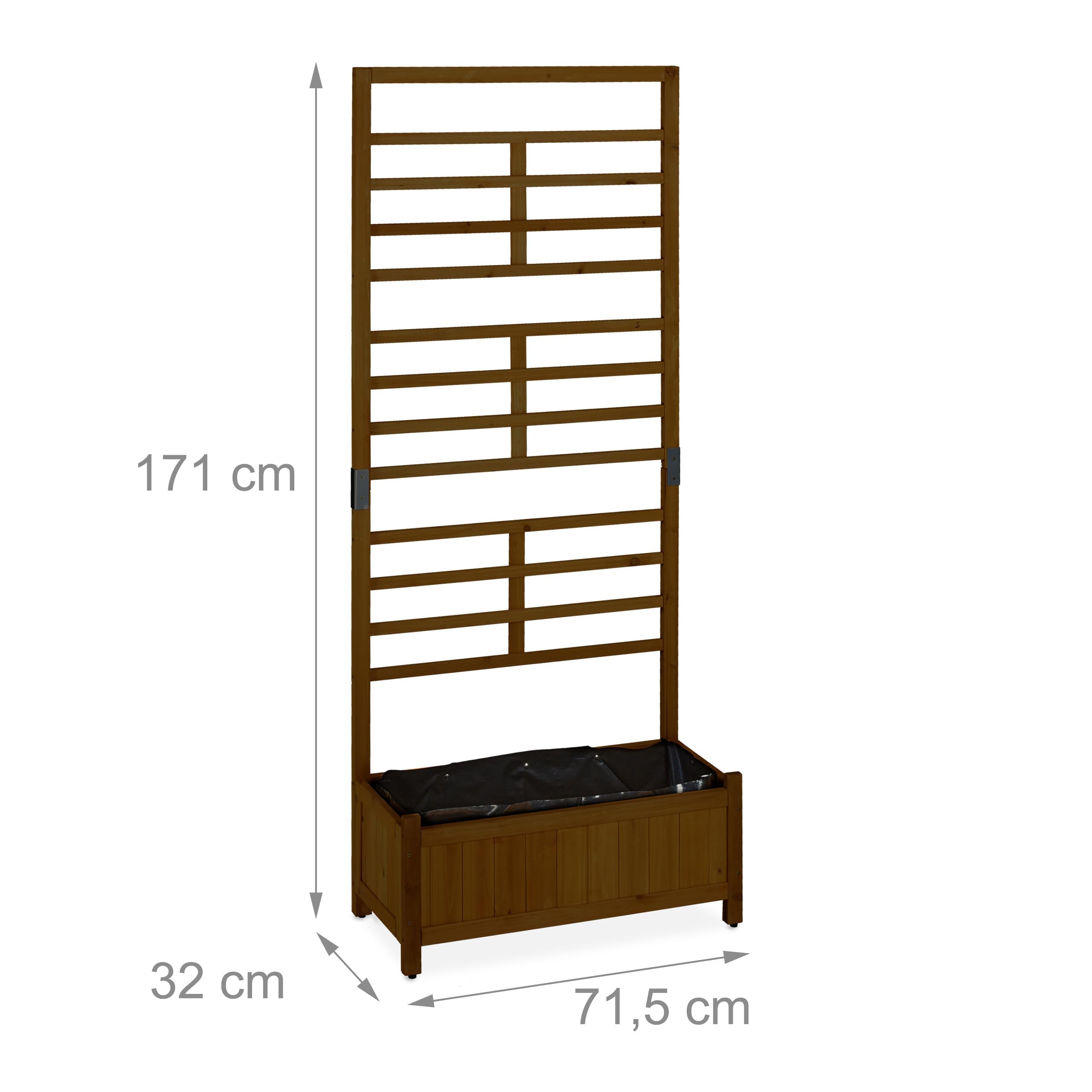 Relaxdays Jardinière en Bois, avec Treillis, Brise-Vue, H x L x P : 171 x 71,5 x 32 cm, Balcon et Jardin, Marron