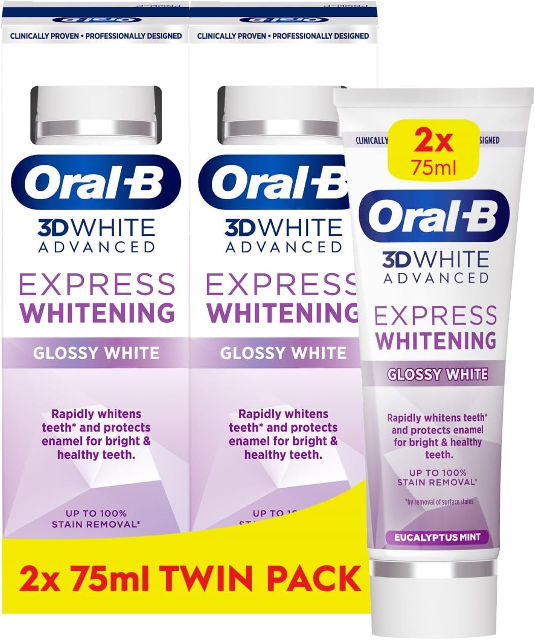 3D White Advanced Express Whitening Toothpaste Glossy White 2 x 75ml Twin Pack