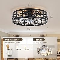 Vista 5 de ZYD Caged Ceiling Fan with Light, 20" Ceiling Fan with Lights and Remote Flush Mount, Bladeless Caged Ceiling Fans with Lights, Matte Black Rustic