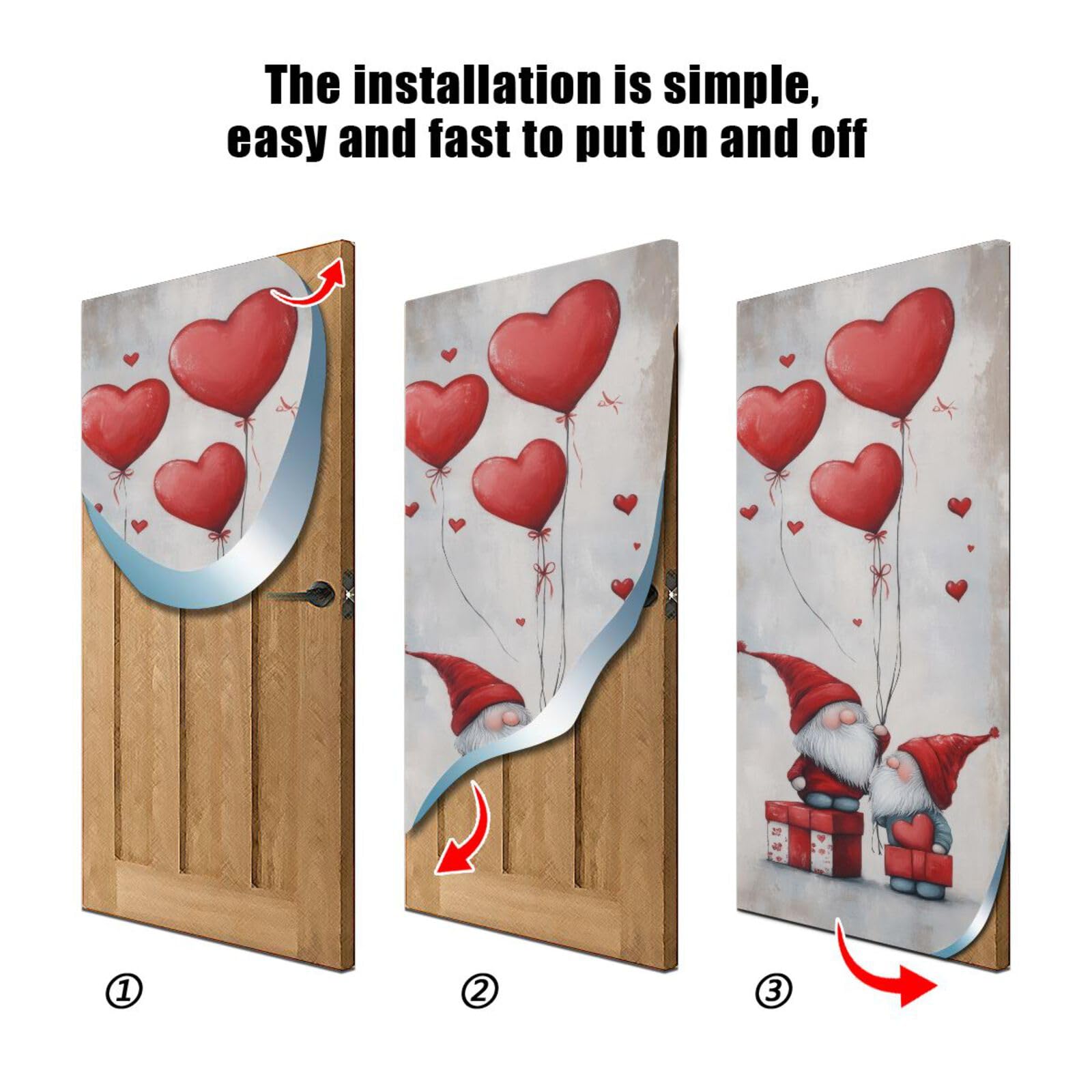 FLildon Valentine's Day Gnome Balloon Love Door Cover Decoration, Party Accessory Porch Decor for Festive Ornament Room Door Covers 36 x 98 Inch