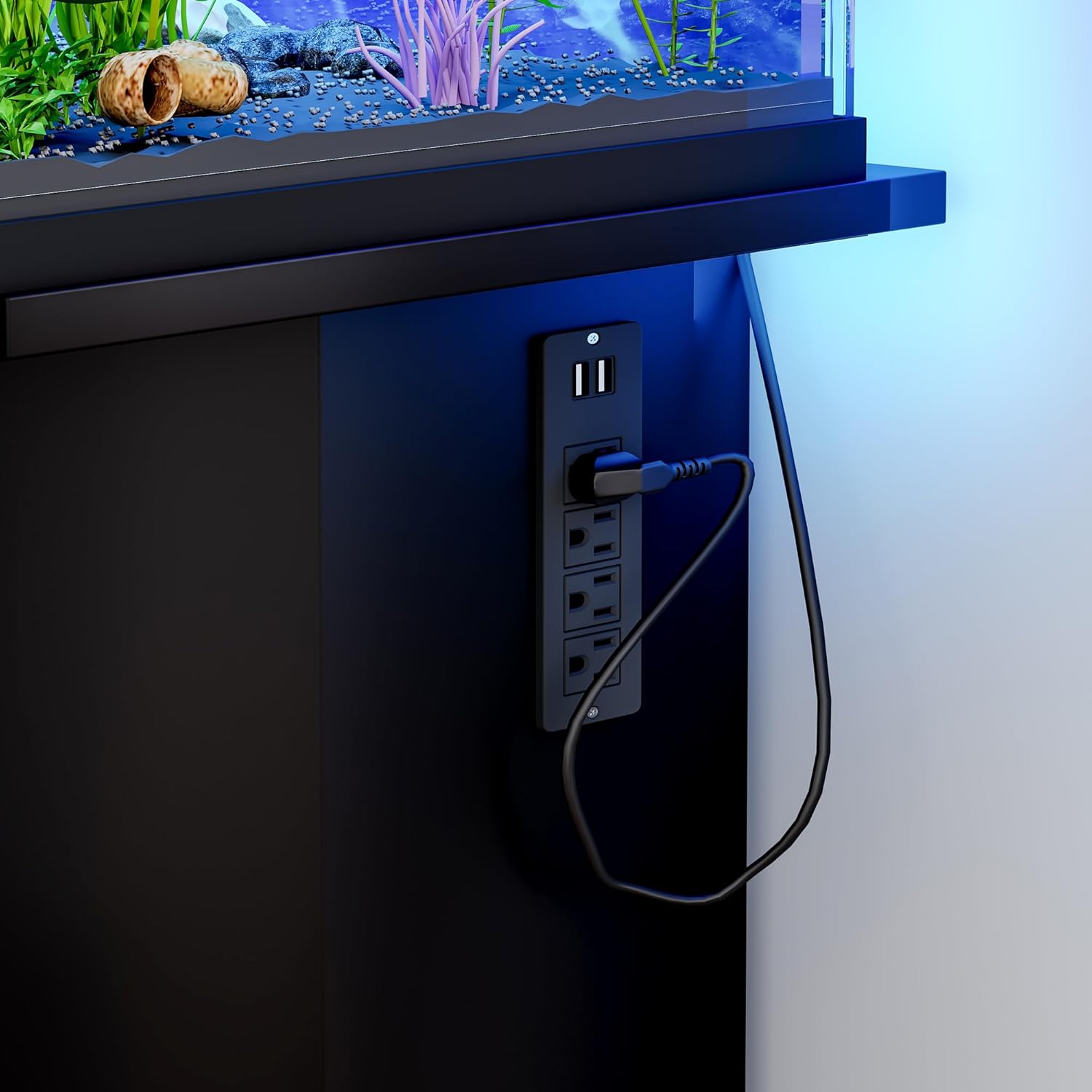 55-75 Gallon Fish Tank Stand with Power Outlets, 880LBS Capacity Heavy Duty Aquarium Stand with Cabinet Storage for Fish Tank, Turtle Tank, Reptile Terrarium (Black, 55-75 Gallon)