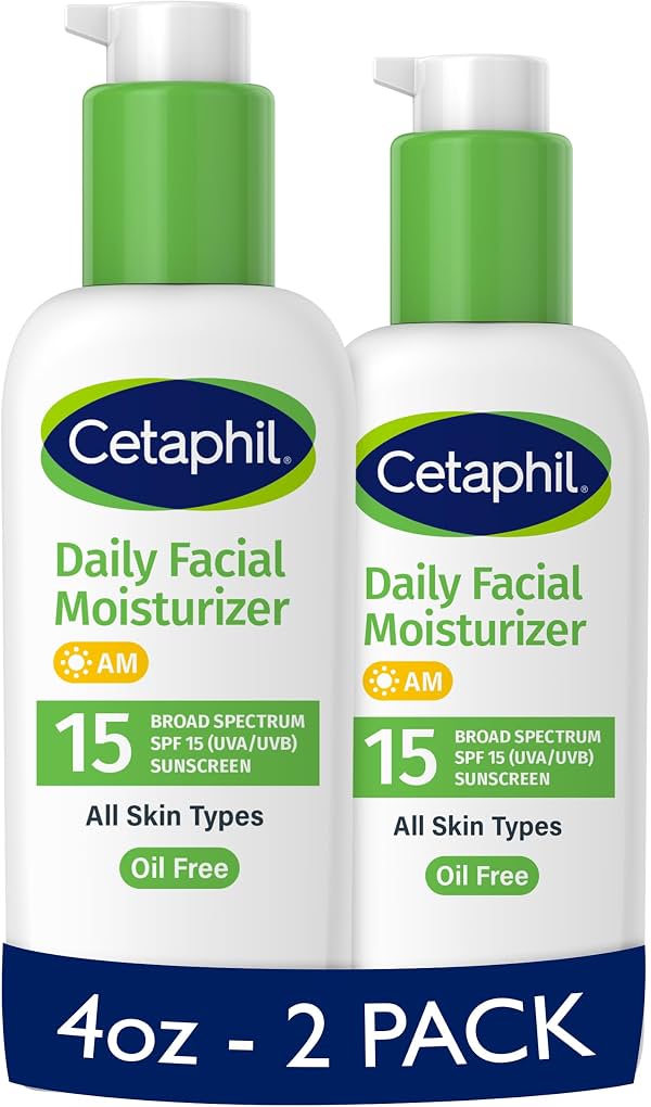 Cetaphil Humectante Facial Diario SPF 15, Sin Fragancia, 4 oz, Paquete de 2 | Paquete de 2, protección solar SPF 15, sin fragancia, suave para piel seca a sensible, recomendado por dermatólogos, cuidado diario de la piel Protección Ultra Violeta 4 Fl Oz (Paquete de 2)