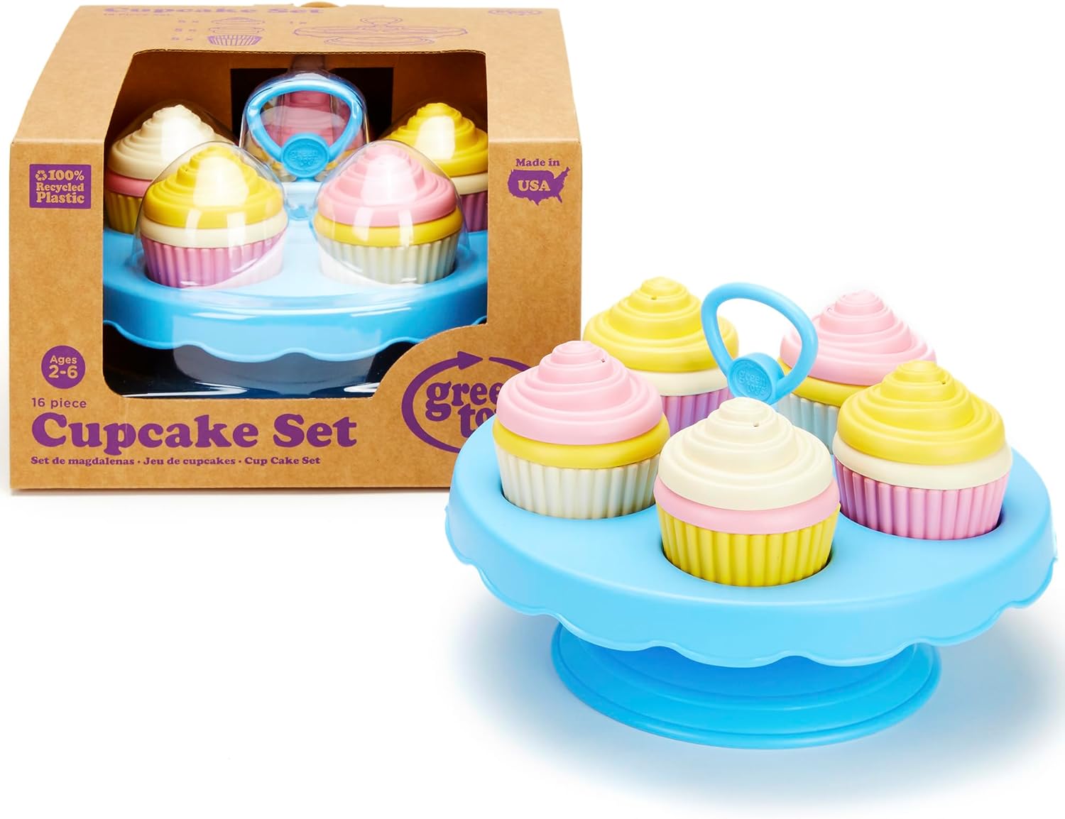 Green Toys Cupcake Set - 16 Piece Pretend Play, Motor Skills, Language & Communication Kids Role Play Toy. No BPA, phthalates, PVC. Dishwasher Safe, Recycled Plastic, Made in USA.