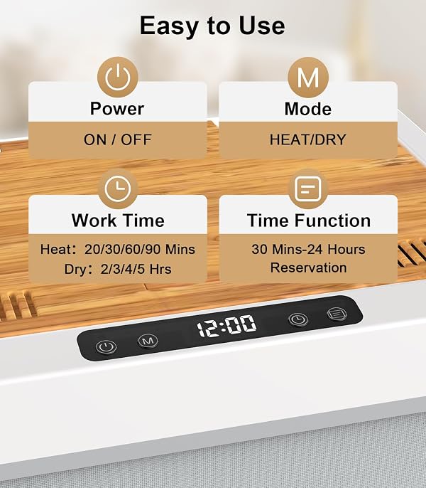 Towel Warmer, 35L Folding Hot Towel Warmer for Bathroom, Heating & Drying Modes, Timer Function, LED Display, Built-in Hooks, Fits Up to Two 70"X80" Oversized Towels, Large Blankets, Bathrobes by Evenchic - Image 5