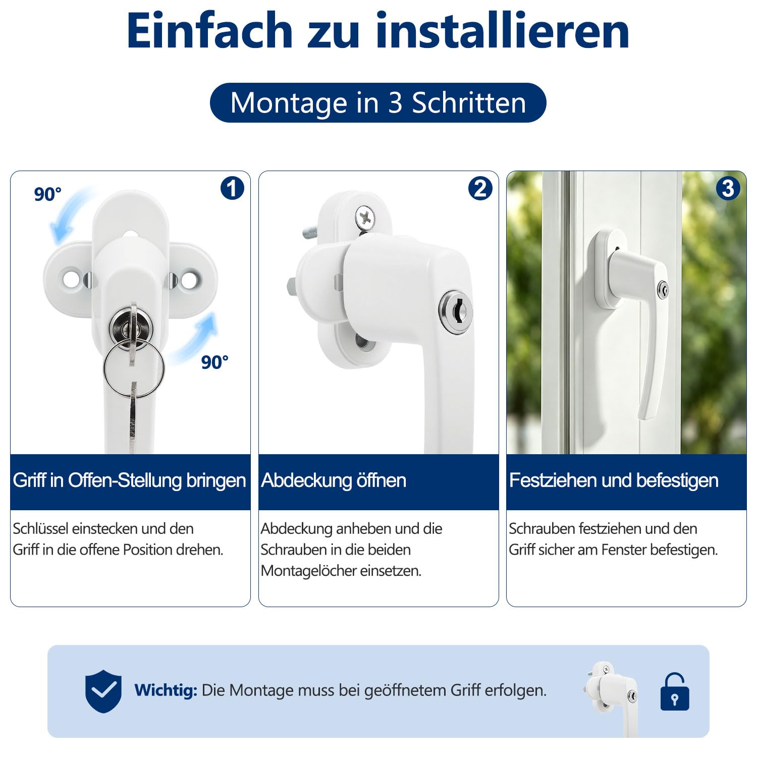 Fenstergriffe abschließbar 12er Set, weiß, mit Schlüssel | Für Kinderzimmer, Schlafzimmer, Küche und Balkon, einheitlicher Austausch mehrerer Fenster