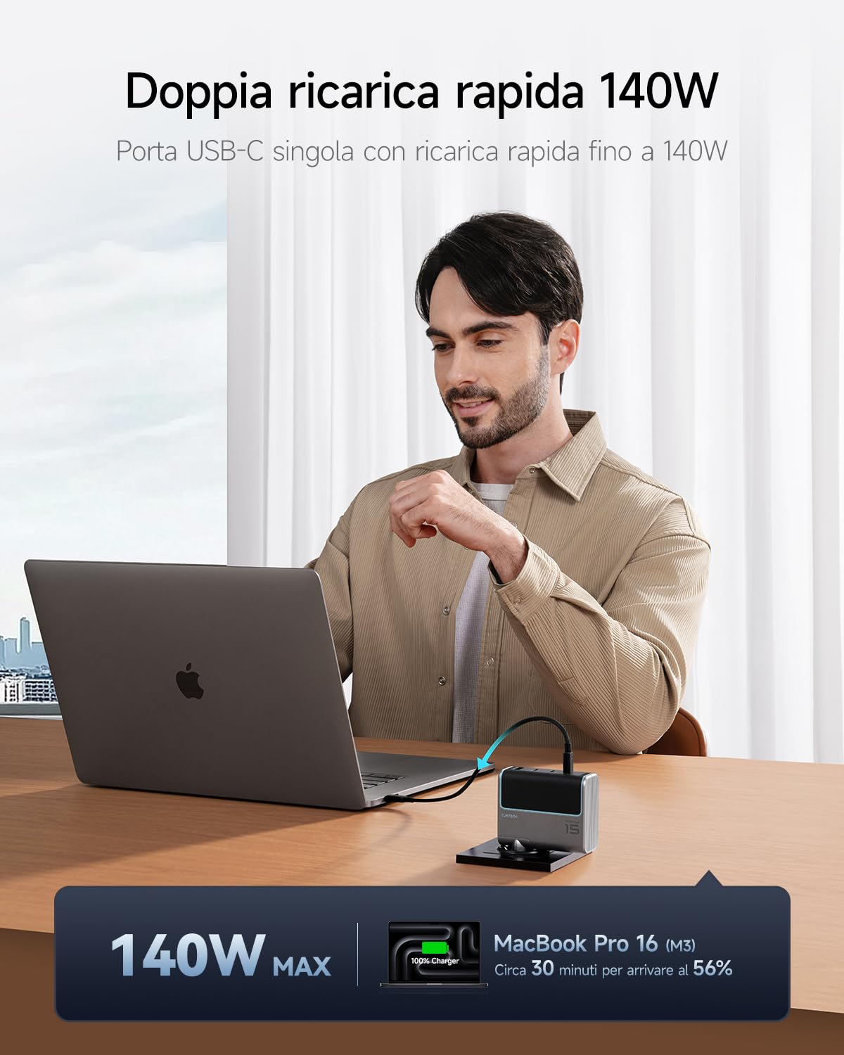 CUKTECH Caricatore USB C 140W Caricabatterie PD 3.1 GaN Tech Compatibile con MacBook, iPhone 16 Series, Galaxy, iPad, Pixel, and More | 3C1A, ADC 2.0, Compatto, Ricarica Rapida, Ignifugo V0, 9 Protezioni, Per MacBook/iPad/iPhone 17&16/Samsung S26/Xiaomi/S