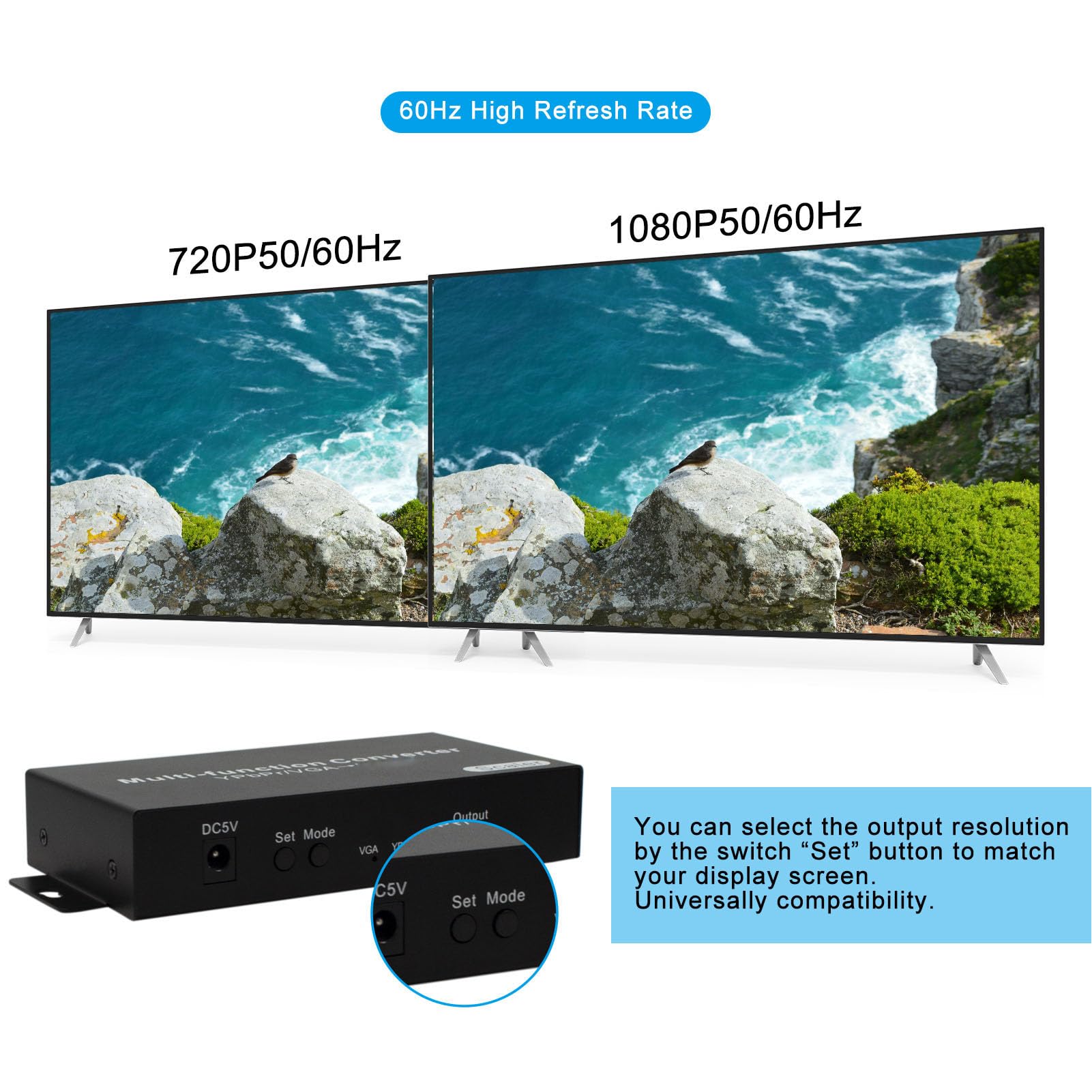 Cuifati Convertitore VGA a HDMI, Convertitore Multimediale VGA a HD 1080P YPbPr, Adattatore Audio Video per Display Monitor Proiettore HDTV (Spina europea)
