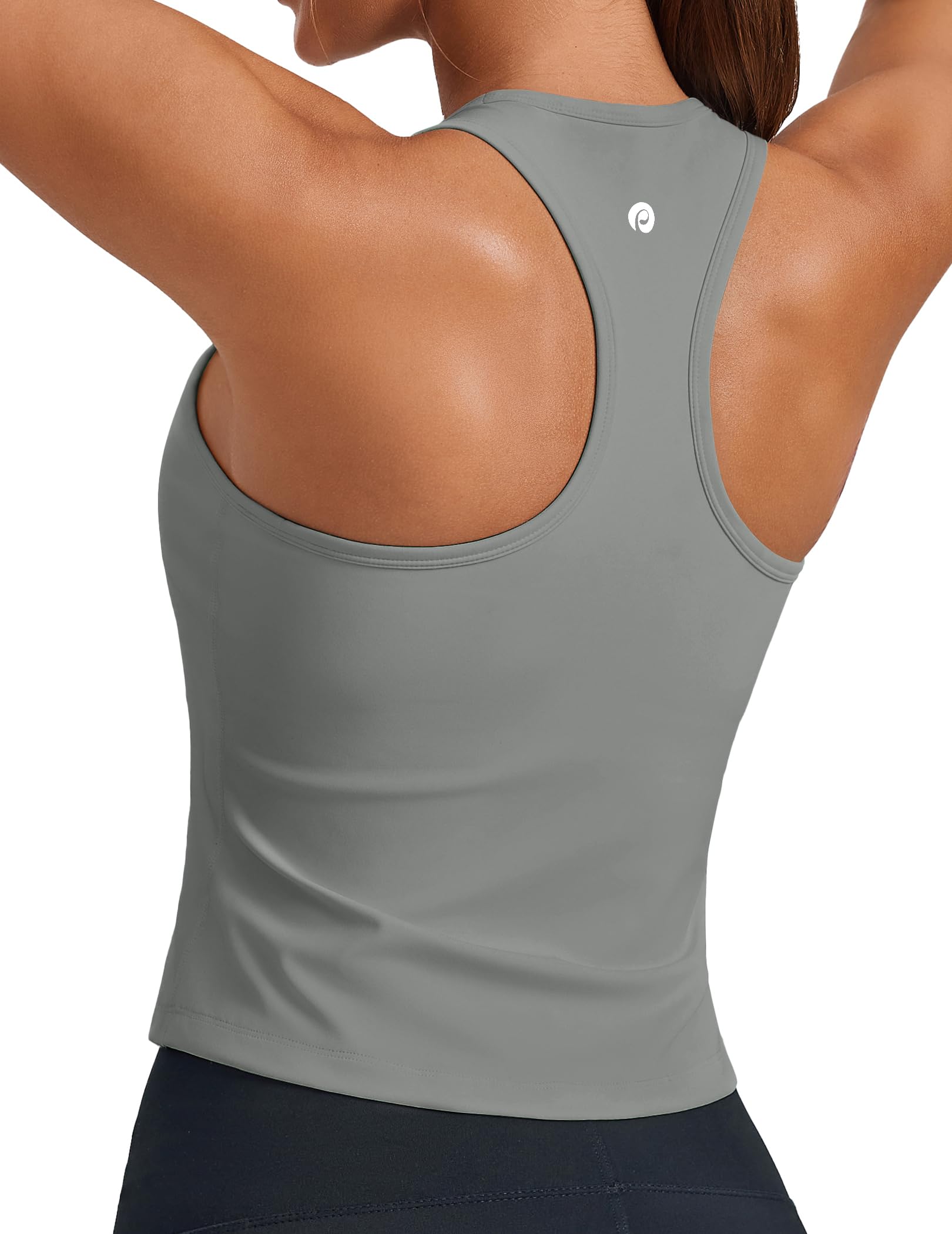 PINSPARK Workout Tops for Women Racerback Tank Top with Built in Bras Waist Length Yoga Tops Padded Athletic Gym Shirt — view 20