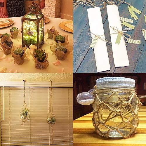 Miniatura 6 de CCINEE Cuerda de yute natural de 328 pies para manualidades, decoración festiva, envoltura de regalos y aplicaciones de jardinería, 0.079 in (2