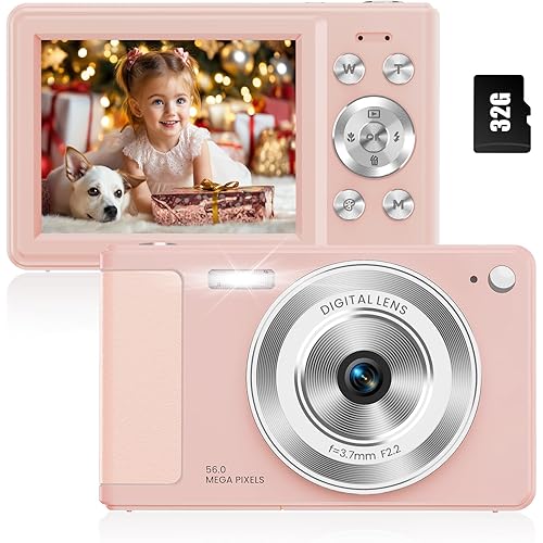 Digital Camera, FHD 1080P Point & Shoot with 32GB Card, 2 Batteries, Compact Kids Camera for Beginners & Teens