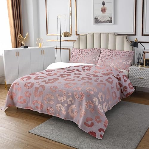 Miniatura 3 de Erosebridal Juego de ropa de cama con estampado de guepardo, color oro rosa, juego de colcha de lujo con lentejuelas rosas, juego de edredón de
