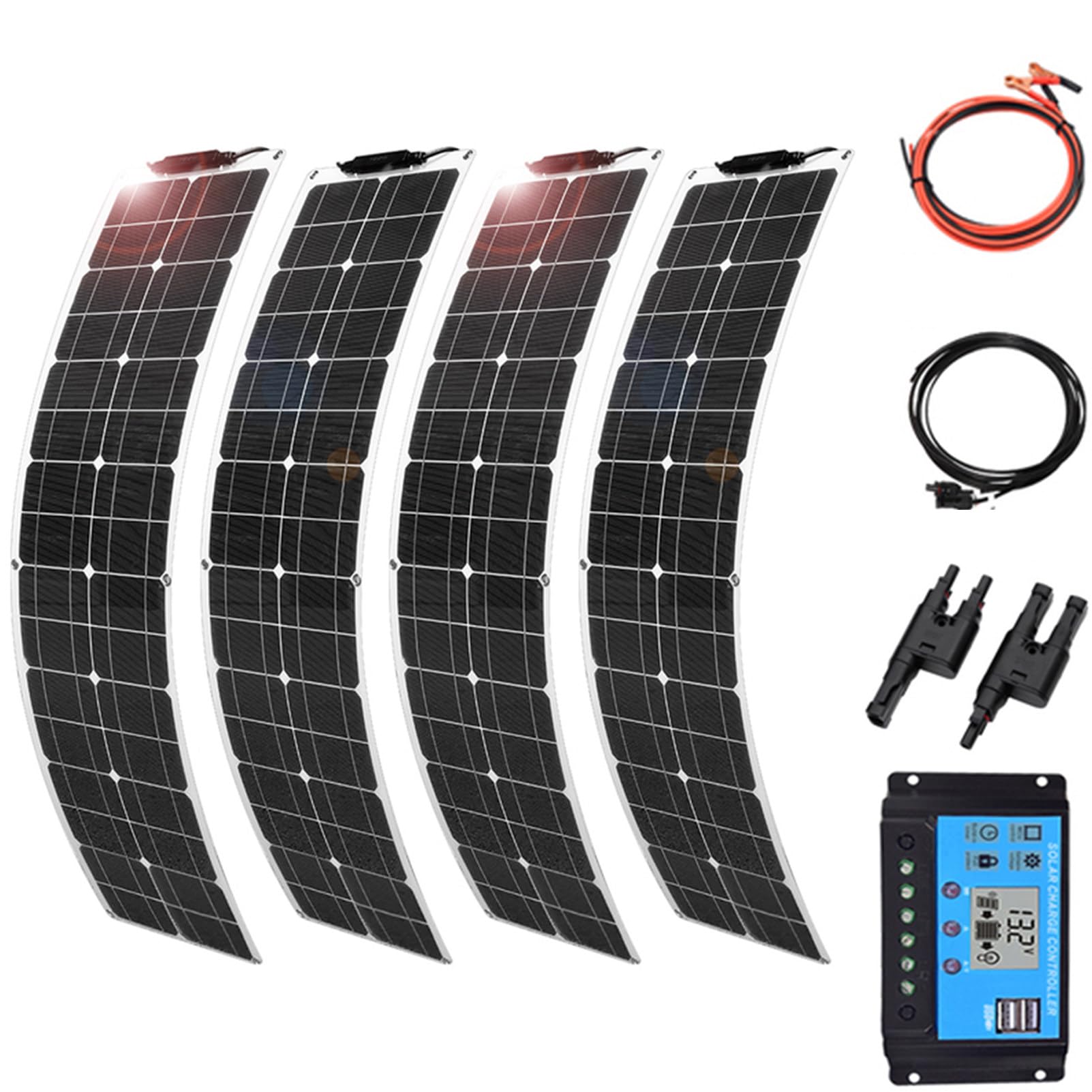 Kit Pannello Solare, Pannello Solare da 800 Watt 4 Pezzi Kit Pannello Solare Flessibile da 200 Watt Pannello Solare per Uso Domestico con 2 Controller (40A) Modulo Fotovoltaico per