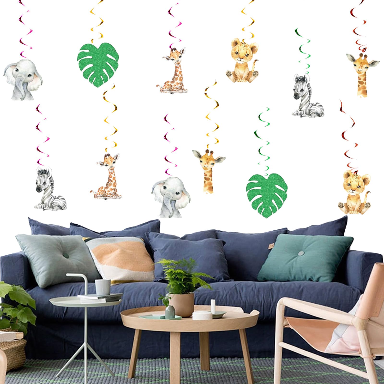 12 serpentinas colgantes de techo Wild One, para decoración de fiesta de cumpleaños de animales de safari de la selva, suministros para niños