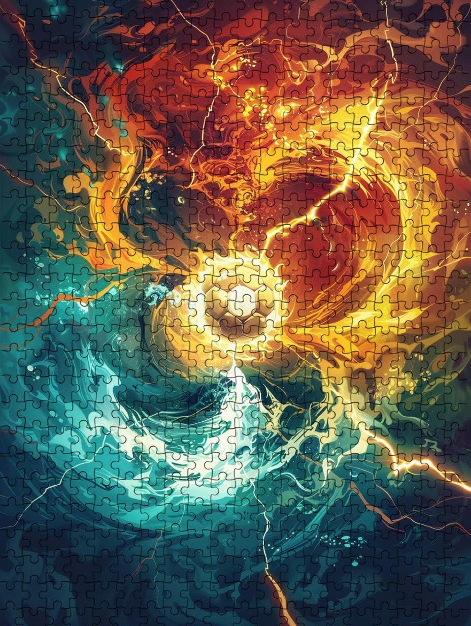 Piłka nożna Płomień Puzzle 5000 elementów, puzzle dla dorosłych 5000, niemożliwe klasyczne układanki, gra rodzinna, drewniane układanki, do gry edukacyjnej wyzwanie, dekoracja ścienna prezent FNKL5