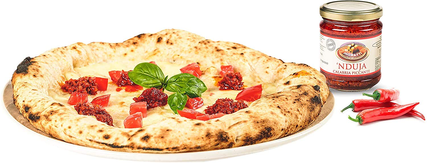 Moretti® Nduja Calabrese Picante Artesano y Original SIN OGM Salami Untable y Cremoso en Tarro de 180gr (6 Piezas)