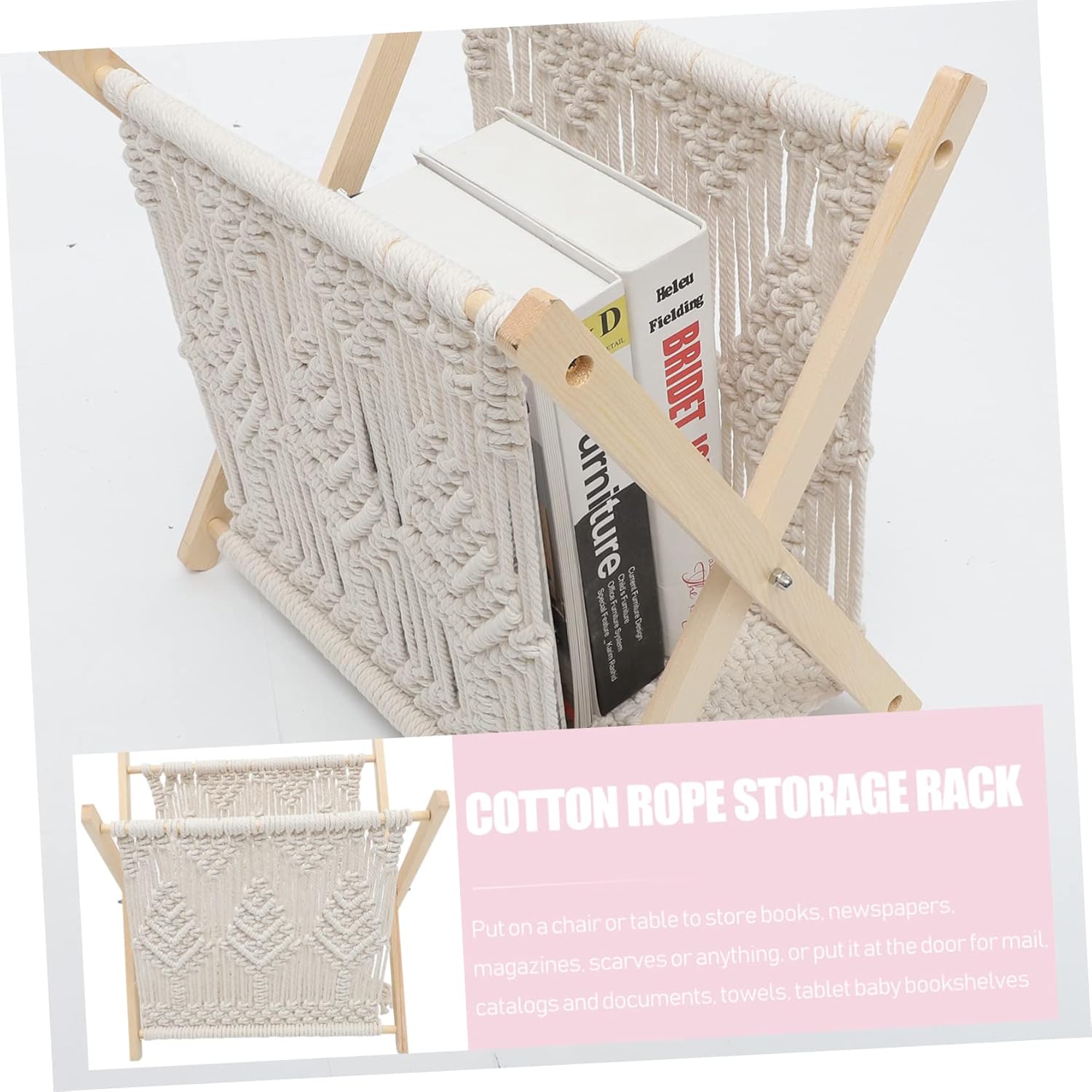 1Pc Creative Woven Magazine Rack Rustic Desktop Storage Basket for Books Newspapers and Documents Sturdy Rope Design for Home Decor and Organization