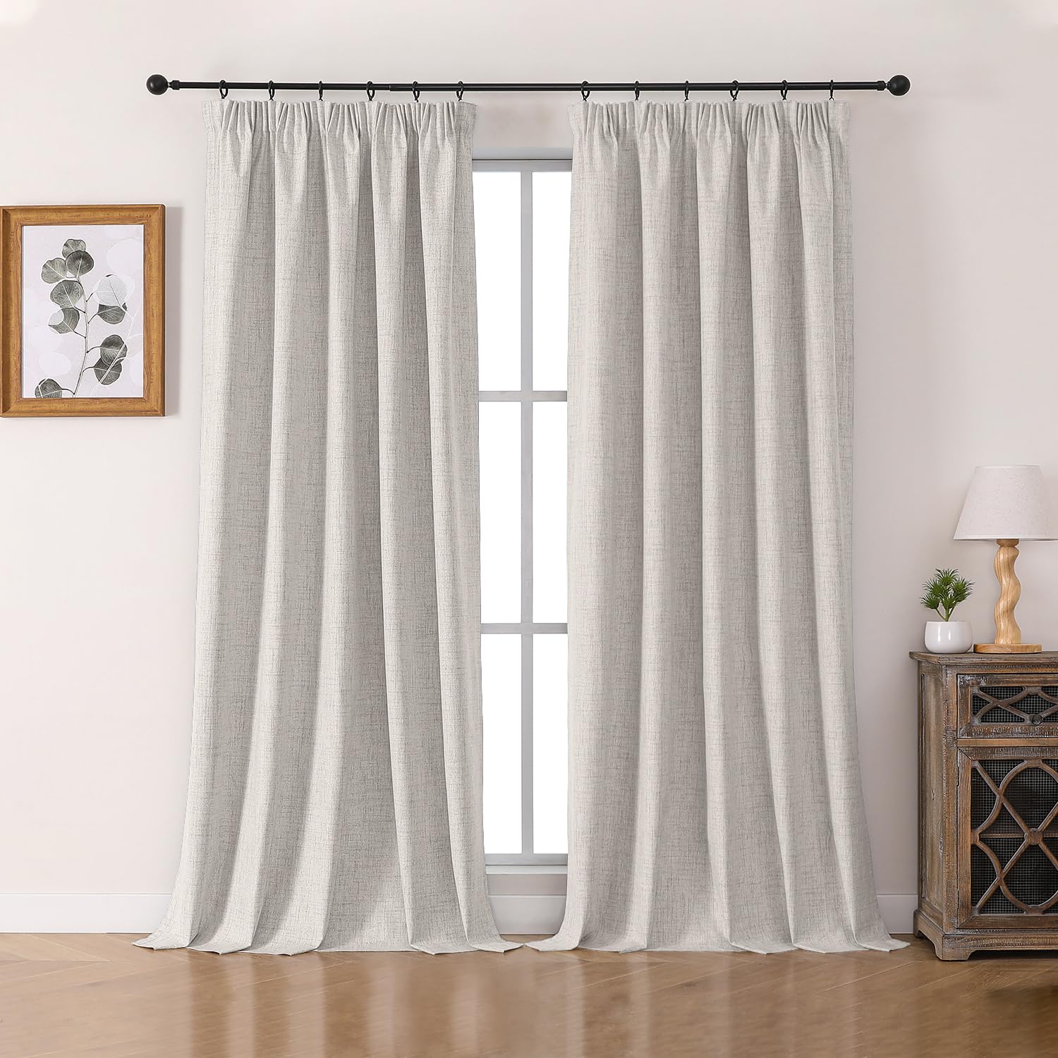 Joydeco 100% Blackout Curtains Bedroom 55 x 108 Inch Drop, Faux Linen Pencil Pleat Thermal Insulated Drapes with Coating Back Layers for Room Darkening Privacy Protection, 2 Panels, Off White