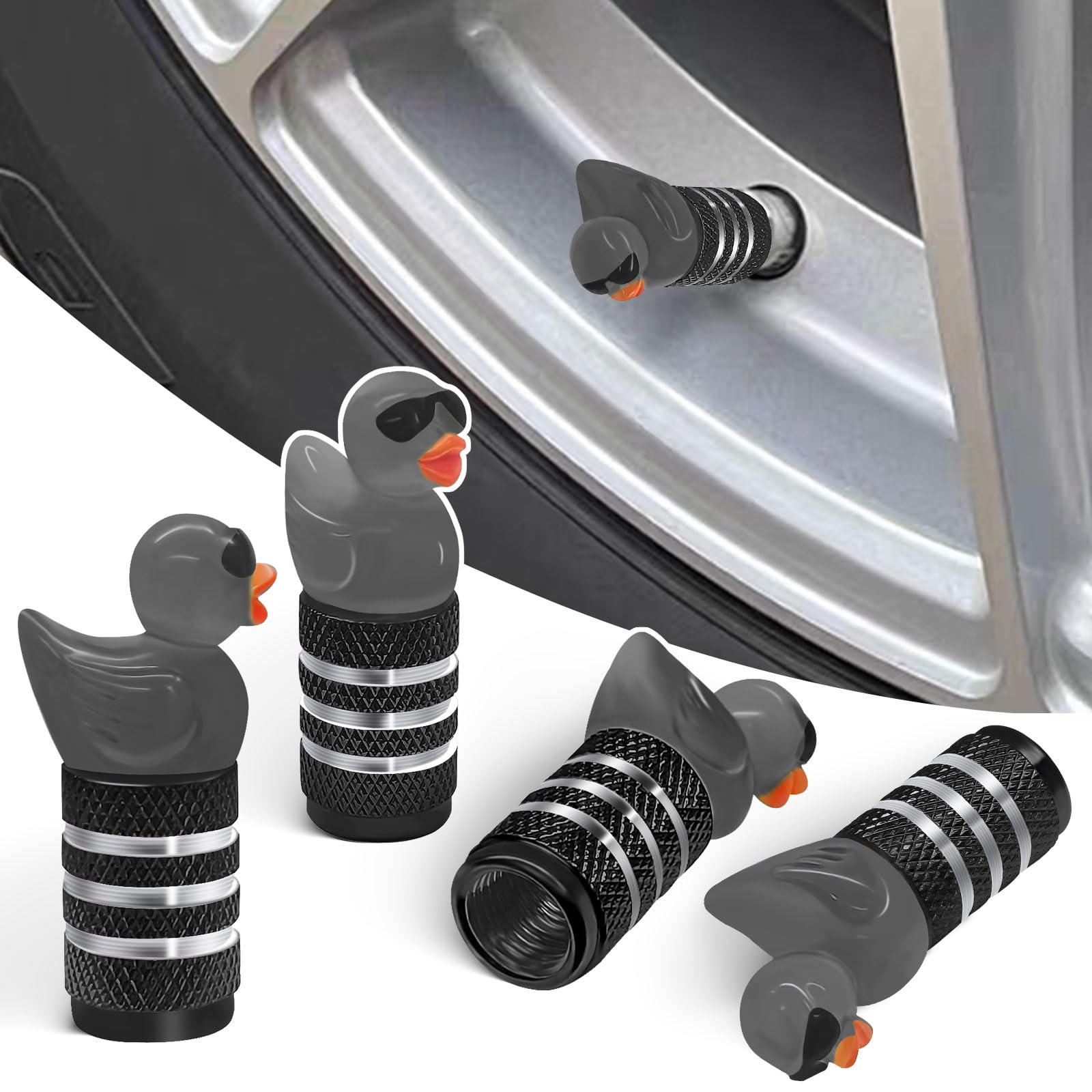 SosolongSosolong Sunglasses Duck Tire Caps 4 Pack,Cute and Funny Red Car Tire Valve Stem Caps,Universal Valve Stem Covers for Cars Trucks Motorcycles SUVs and Bikes.（Black Circular）